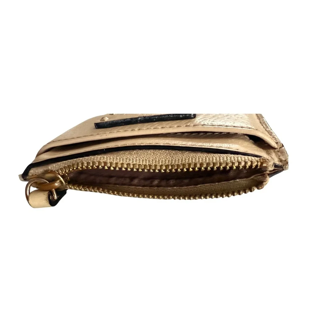 Kate Spade Leather Cardholder Coin Pouch Taupe Beige Zip Wallet Small Logo Plate